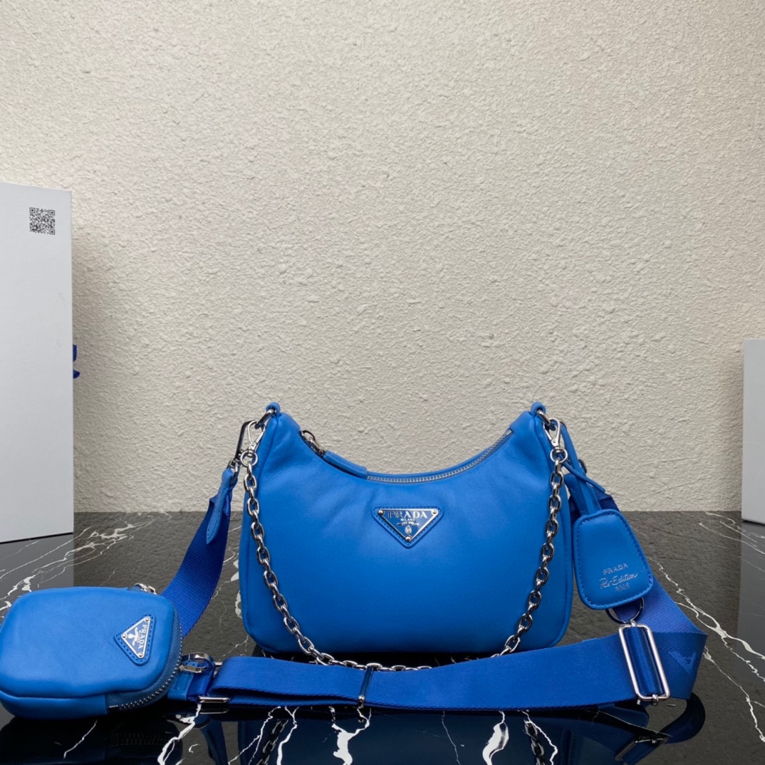 Prada Padded Nappa Leather Re Edition 2005 Shoulder Bag Light Blue 1BH204